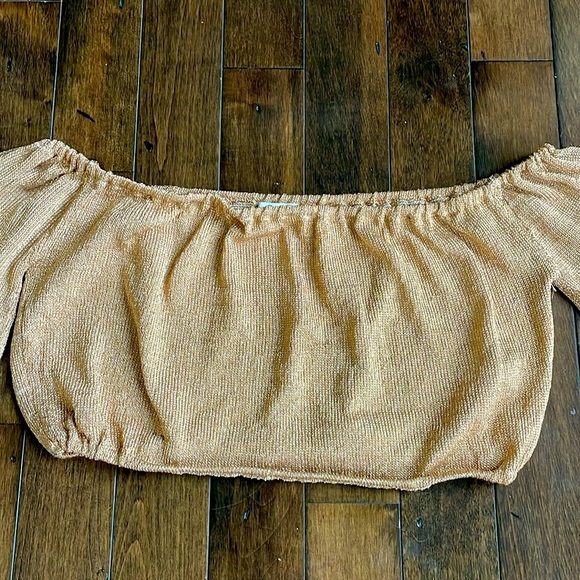 Lovers & Friends Nayelli off the shoulder Top Long sleeved Cropped Metallic XL - Picture 10 of 12